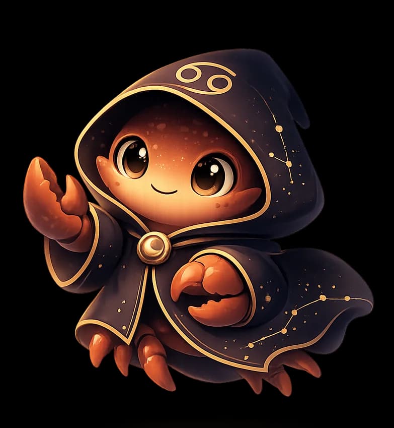 Cancer mascot in a star-chart cloak